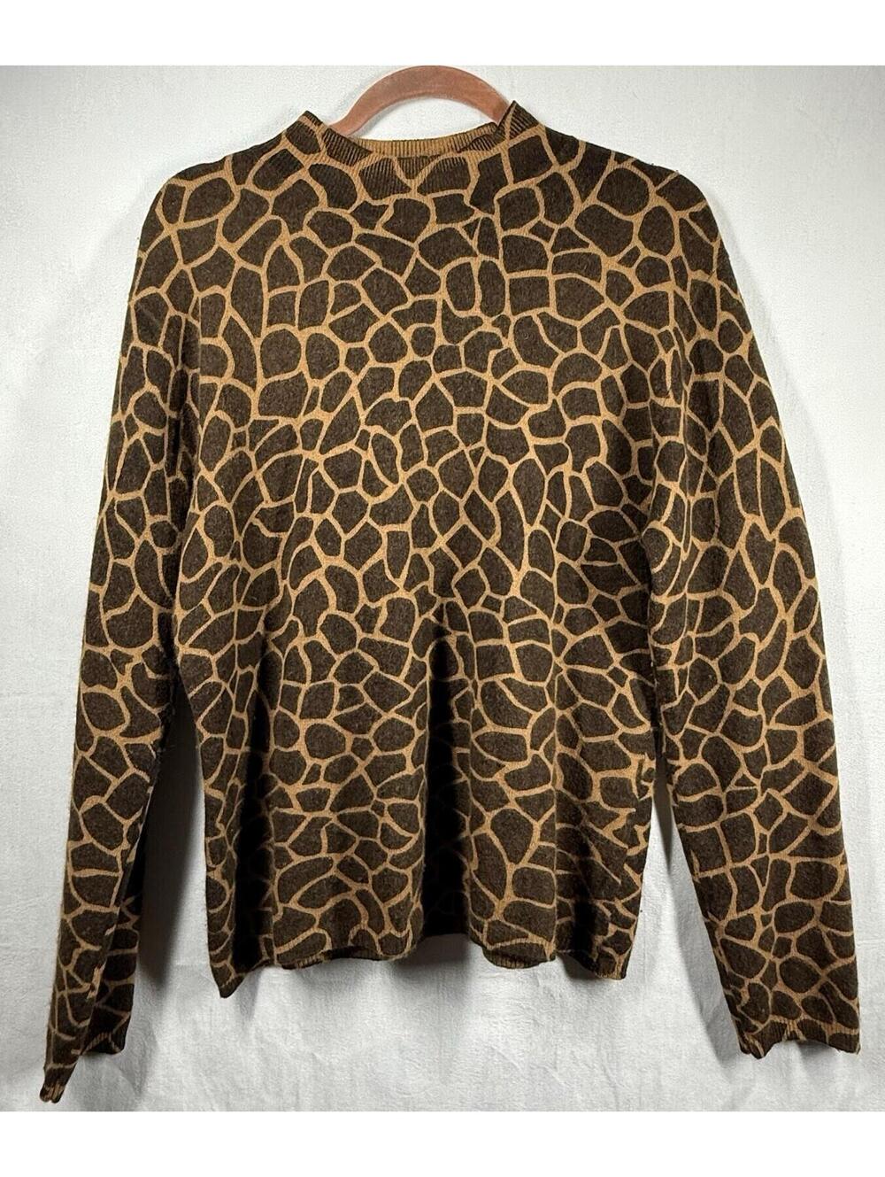 Vintage Casual Corner Sweater Women‎ Sz XL Brown Lambswool Angora Animal Print